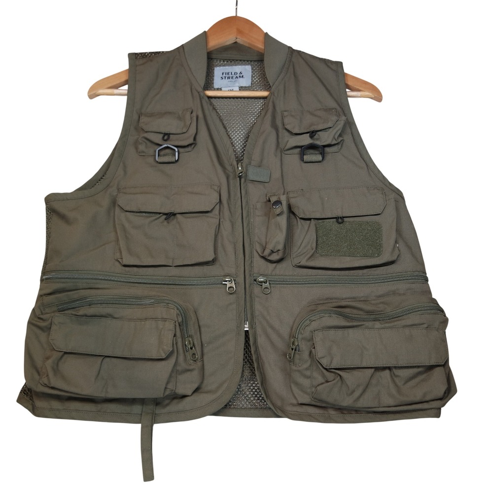 Field & Stream Mens Small Mesh Back Utility Vest Olive Green Fishing Tactical